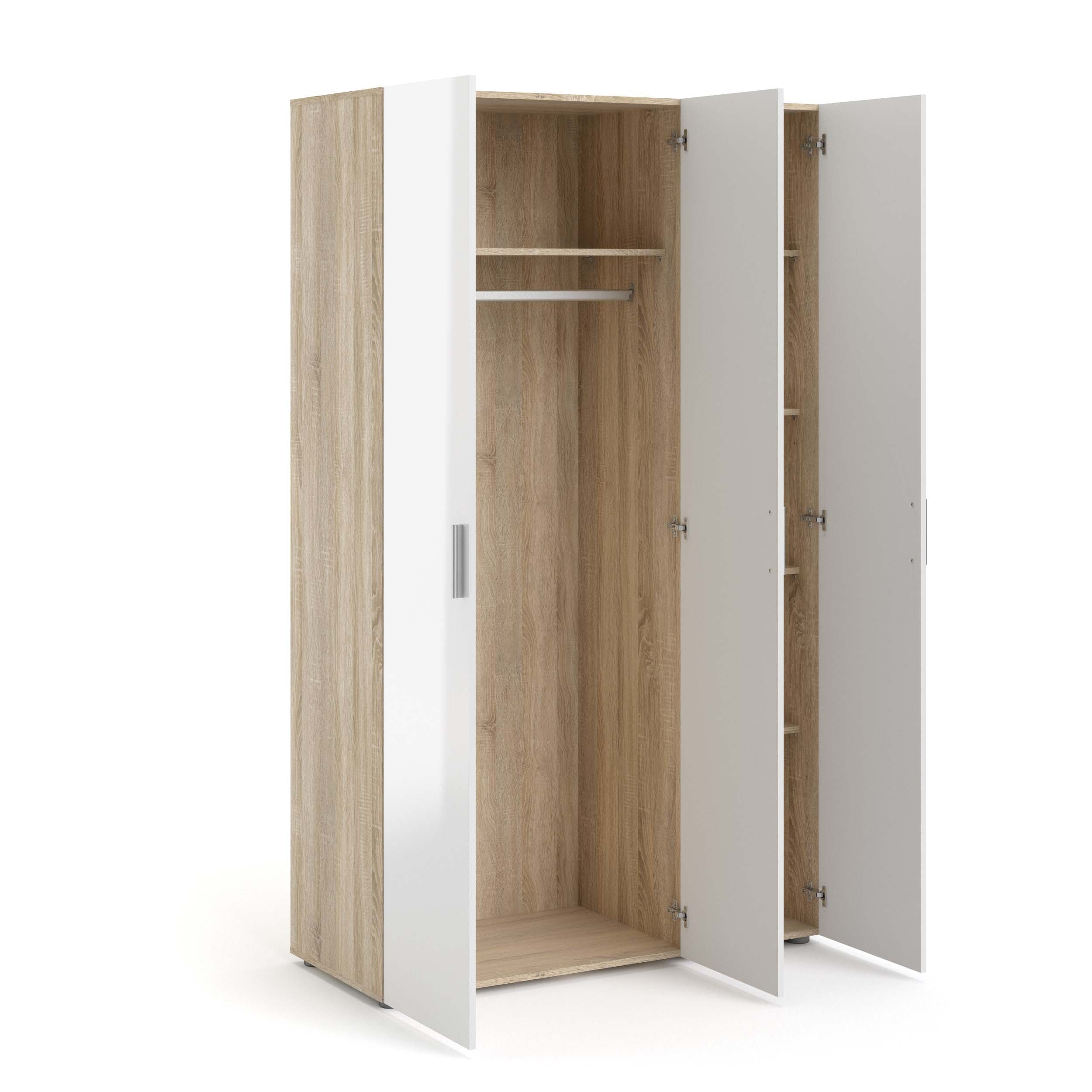 Pepe 3 Door Wardrobe  - Oak with White High Gloss